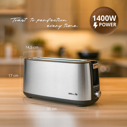 iBELL Toaster CrustoF40 Auto Pop-up 4 Slice Bread Toaster with Removable Crumb Tray, Auto Shutoff, Defrost/Reheat/Cancel Button, 7 Levels Browning Controller, Led Light Indicator, 2 Year Warranty