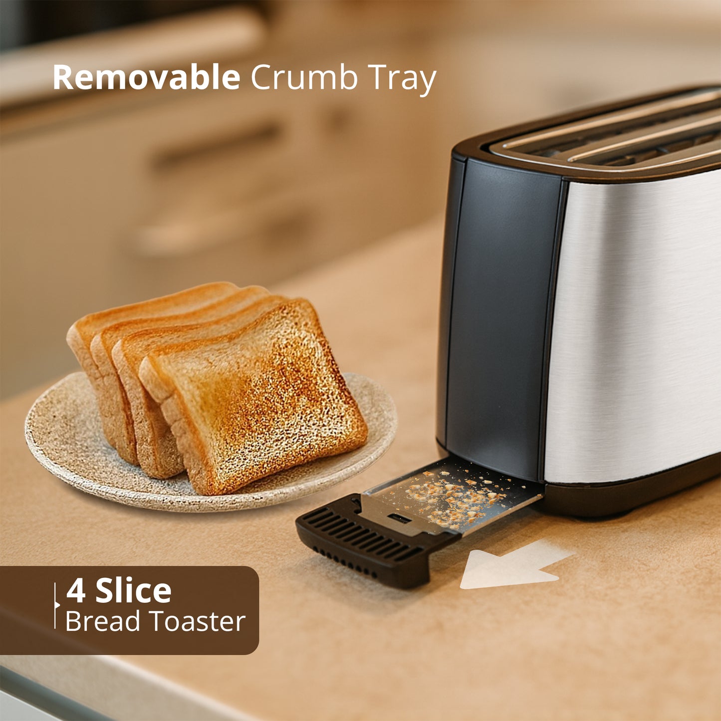 iBELL Toaster CrustoF40 Auto Pop-up 4 Slice Bread Toaster with Removable Crumb Tray, Auto Shutoff, Defrost/Reheat/Cancel Button, 7 Levels Browning Controller, Led Light Indicator, 2 Year Warranty