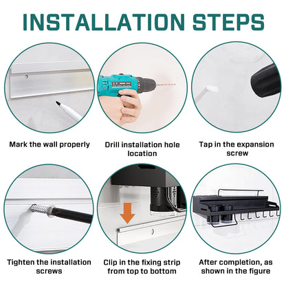 iBELL Multifunctional Wall-Mounted Kitchen Storage Organizer Rack with Spice Shelf, Utensil Hooks & Holder - IBLCH260