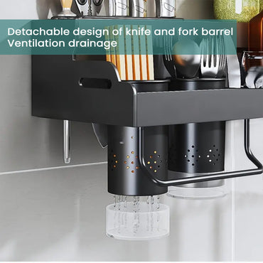 iBELL Multifunctional Wall-Mounted Kitchen Storage Organizer Rack with Spice Shelf, Utensil Hooks & Holder - IBLCH260