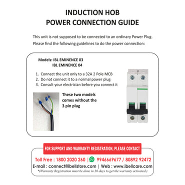 iBELL EMINENCE04, 7200W, Induction Hob – High-Performance Electric Cooktop with Boost Mode, 9 Adjustable Power Levels, Touch Panel, and Toughened Glass Surface.