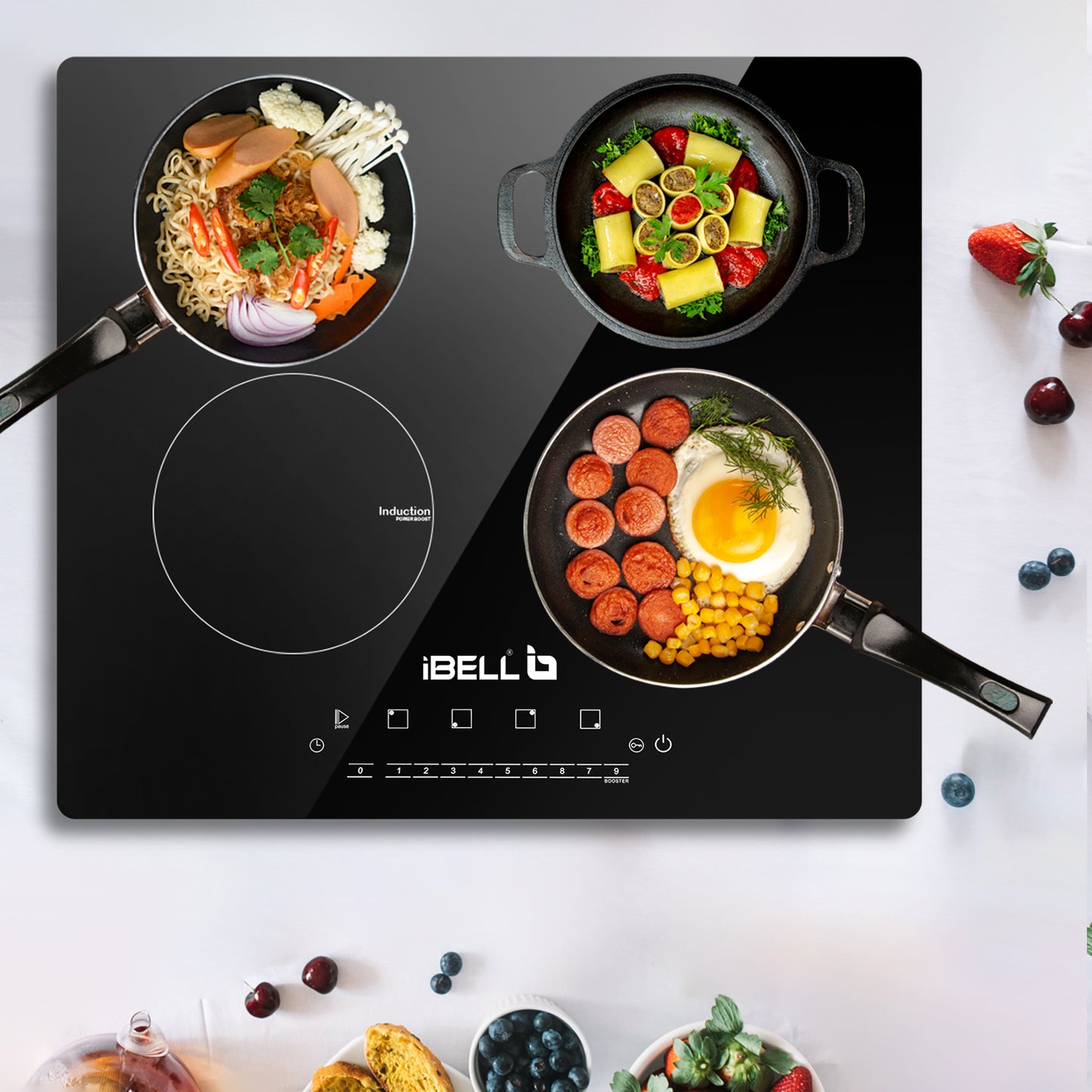 iBELL EMINENCE04, 7200W, Induction Hob – High-Performance Electric Cooktop with Boost Mode, 9 Adjustable Power Levels, Touch Panel, and Toughened Glass Surface.