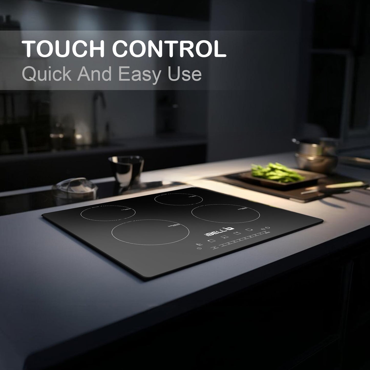 iBELL EMINENCE04, 7200W, Induction Hob – High-Performance Electric Cooktop with Boost Mode, 9 Adjustable Power Levels, Touch Panel, and Toughened Glass Surface.
