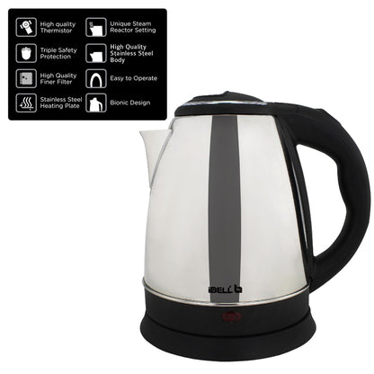iBELL Electric Kettle 1.8 Litre, 1800W Stainless Steel Body, Auto Cut-Off & Rapid Boil, Durable & Easy to Clean Kettle for Hot Water, Tea, Coffee, and More (Silver)