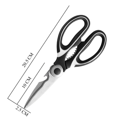 iBELL FA048 Kitchen Scissor for Heavy Duty, Stainless Steel Multi-Function Scissors for Meat, Chicken, Fish, Vegetable (Black)
