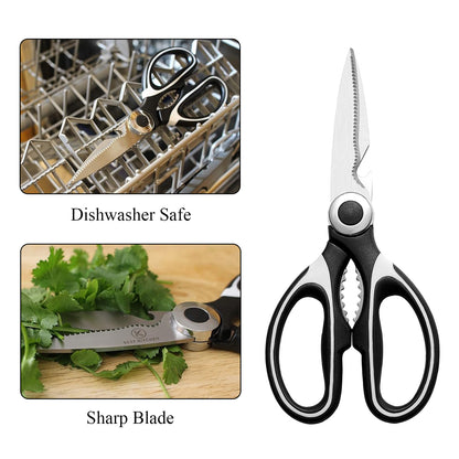 iBELL FA048 Kitchen Scissor for Heavy Duty, Stainless Steel Multi-Function Scissors for Meat, Chicken, Fish, Vegetable (Black)