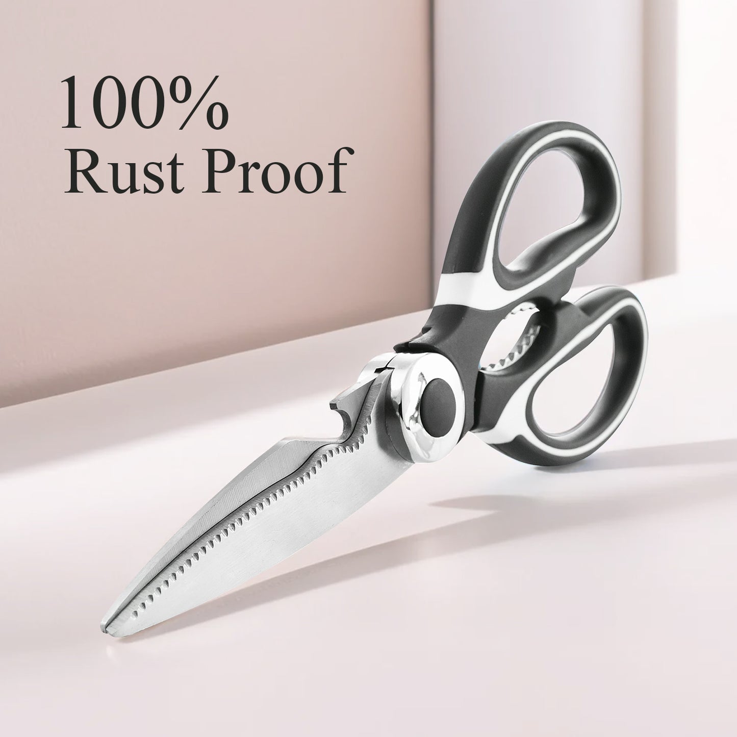 iBELL FA048 Kitchen Scissor for Heavy Duty, Stainless Steel Multi-Function Scissors for Meat, Chicken, Fish, Vegetable (Black)