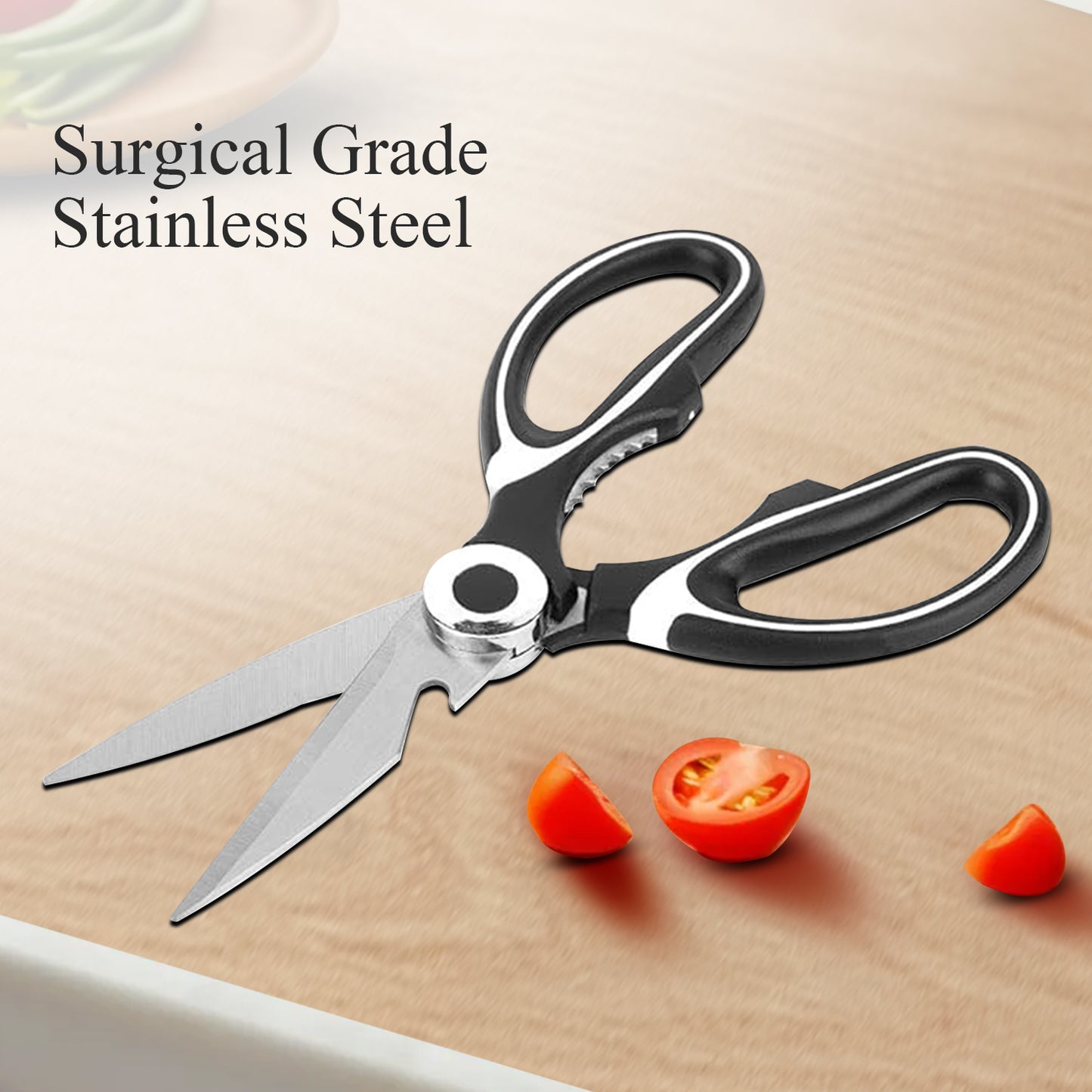 iBELL FA048 Kitchen Scissor for Heavy Duty, Stainless Steel Multi-Function Scissors for Meat, Chicken, Fish, Vegetable (Black)