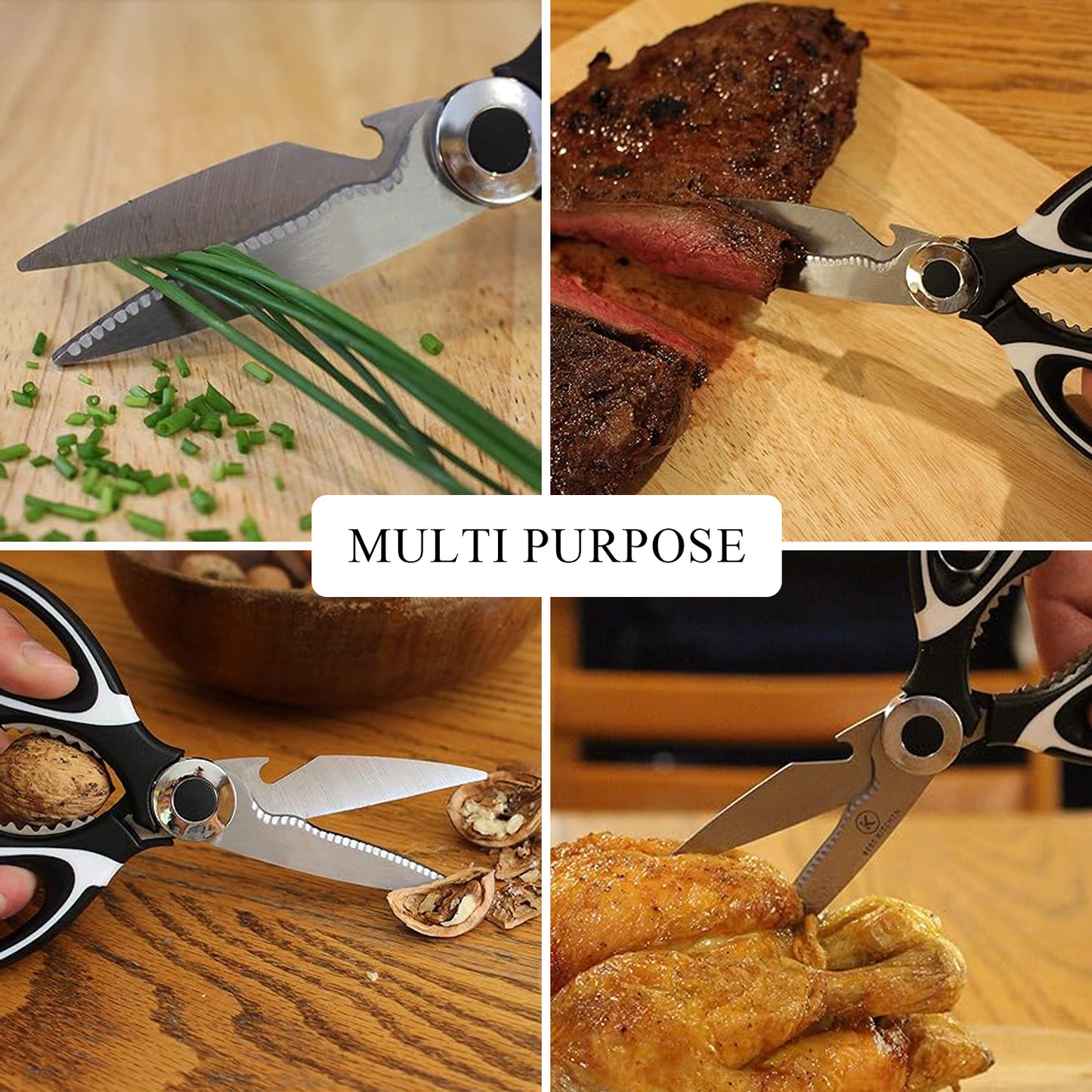 iBELL FA048 Kitchen Scissor for Heavy Duty, Stainless Steel Multi-Function Scissors for Meat, Chicken, Fish, Vegetable (Black)