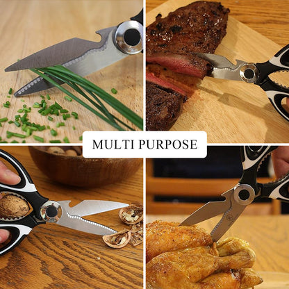 iBELL FA048 Kitchen Scissor for Heavy Duty, Stainless Steel Multi-Function Scissors for Meat, Chicken, Fish, Vegetable (Black)