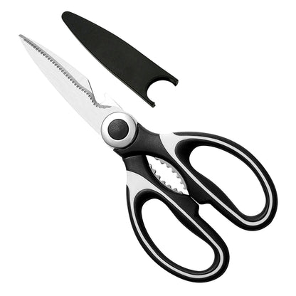 iBELL FA048 Kitchen Scissor for Heavy Duty, Stainless Steel Multi-Function Scissors for Meat, Chicken, Fish, Vegetable (Black)