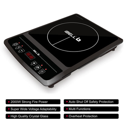 IBELL 30YO Induction Cooktop, 2000W, 2 Yr Warranty, BIS Certified, Crystal Glass Top, Auto Shut Off, Overheat Protection (Black)