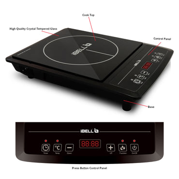IBELL 30YO Induction Cooktop, 2000W, 2 Yr Warranty, BIS Certified, Crystal Glass Top, Auto Shut Off, Overheat Protection (Black)