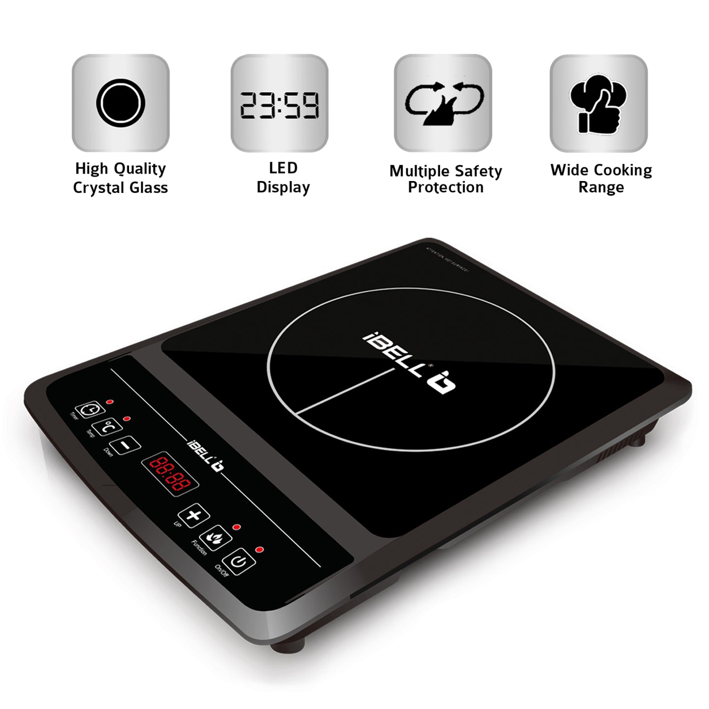 IBELL 30YO Induction Cooktop, 2000W, 2 Yr Warranty, BIS Certified, Crystal Glass Top, Auto Shut Off, Overheat Protection (Black)