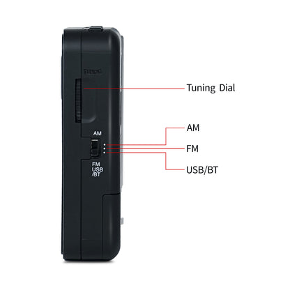 iBELL FM720BT Portable Pocket FM Radio with Bluetooth Speaker, USB/SD MP3 Player, Rechargeable with Type C Port, 2 Band (Black)