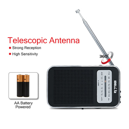 iBELL FM720BT Portable Pocket FM Radio with Bluetooth Speaker, USB/SD MP3 Player, Rechargeable with Type C Port, 2 Band (Black)