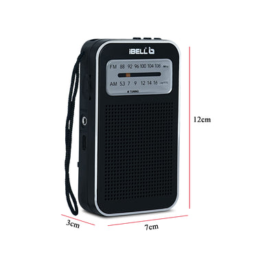 iBELL FM720BT Portable Pocket FM Radio with Bluetooth Speaker, USB/SD MP3 Player, Rechargeable with Type C Port, 2 Band (Black)