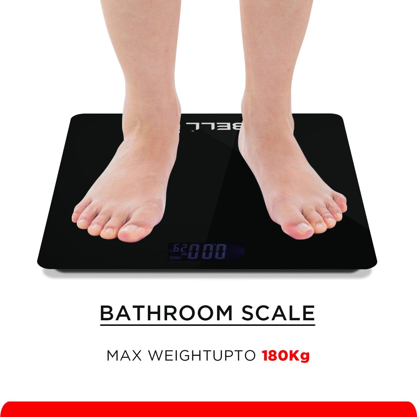 iBELL BS260M Ultra-Light Tempered Glass Backlit LCD Display Digital Personal Body Weight Weighing Scale, Bathroom Scale (180 kg)