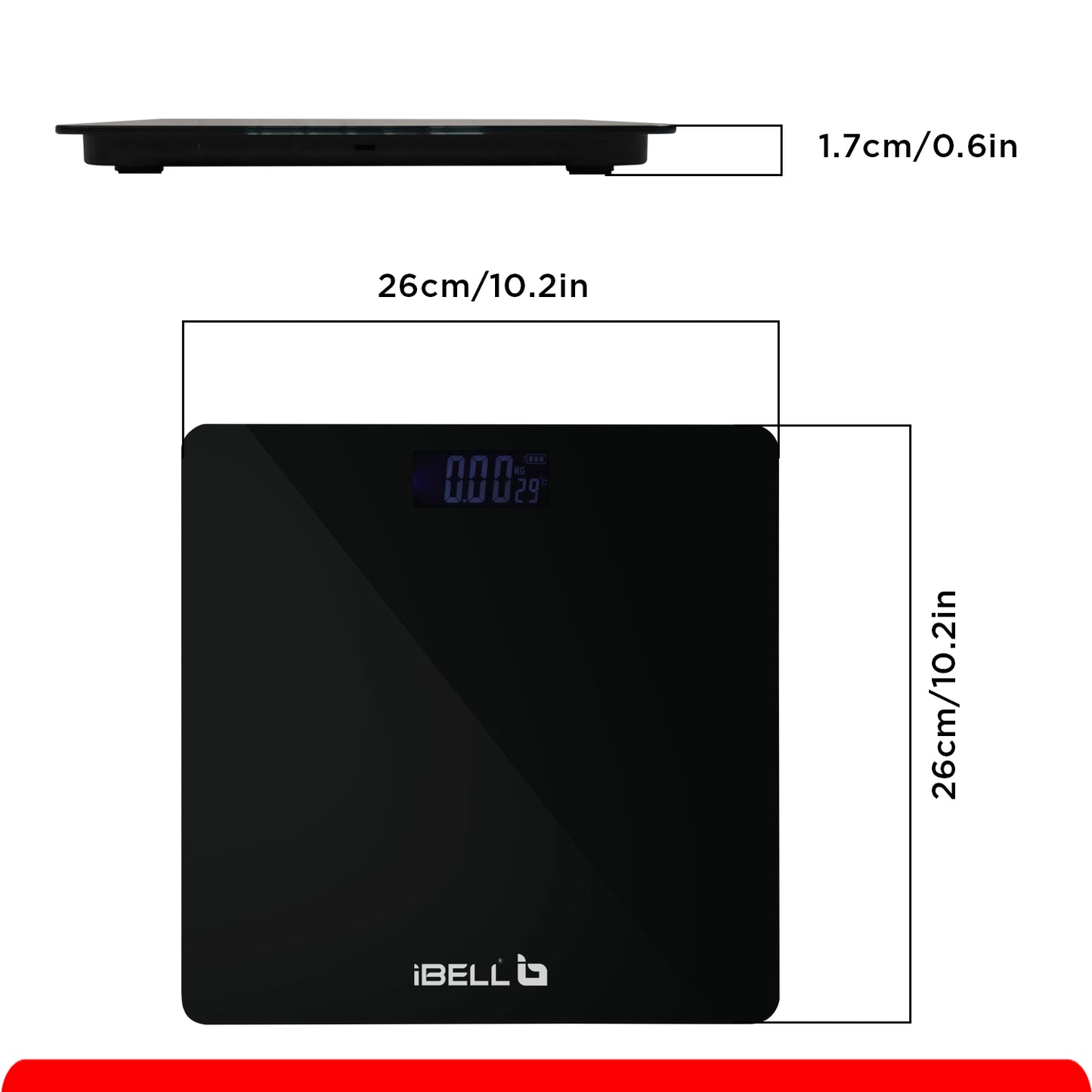 iBELL BS260M Ultra-Light Tempered Glass Backlit LCD Display Digital Personal Body Weight Weighing Scale, Bathroom Scale (180 kg)