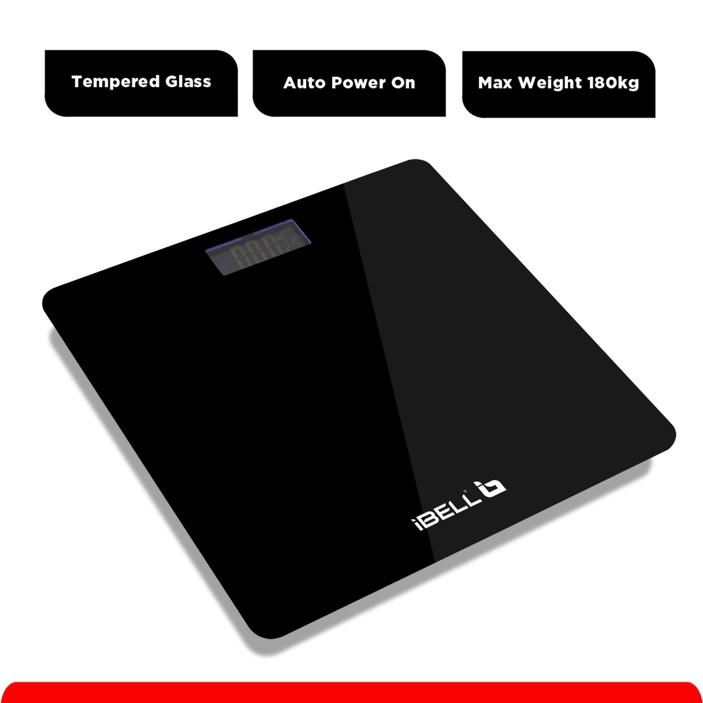 iBELL BS260M Ultra-Light Tempered Glass Backlit LCD Display Digital Personal Body Weight Weighing Scale, Bathroom Scale (180 kg)