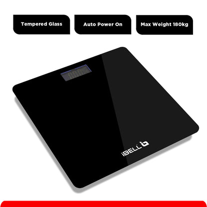 iBELL BS260M Ultra-Light Tempered Glass Backlit LCD Display Digital Personal Body Weight Weighing Scale, Bathroom Scale (180 kg)