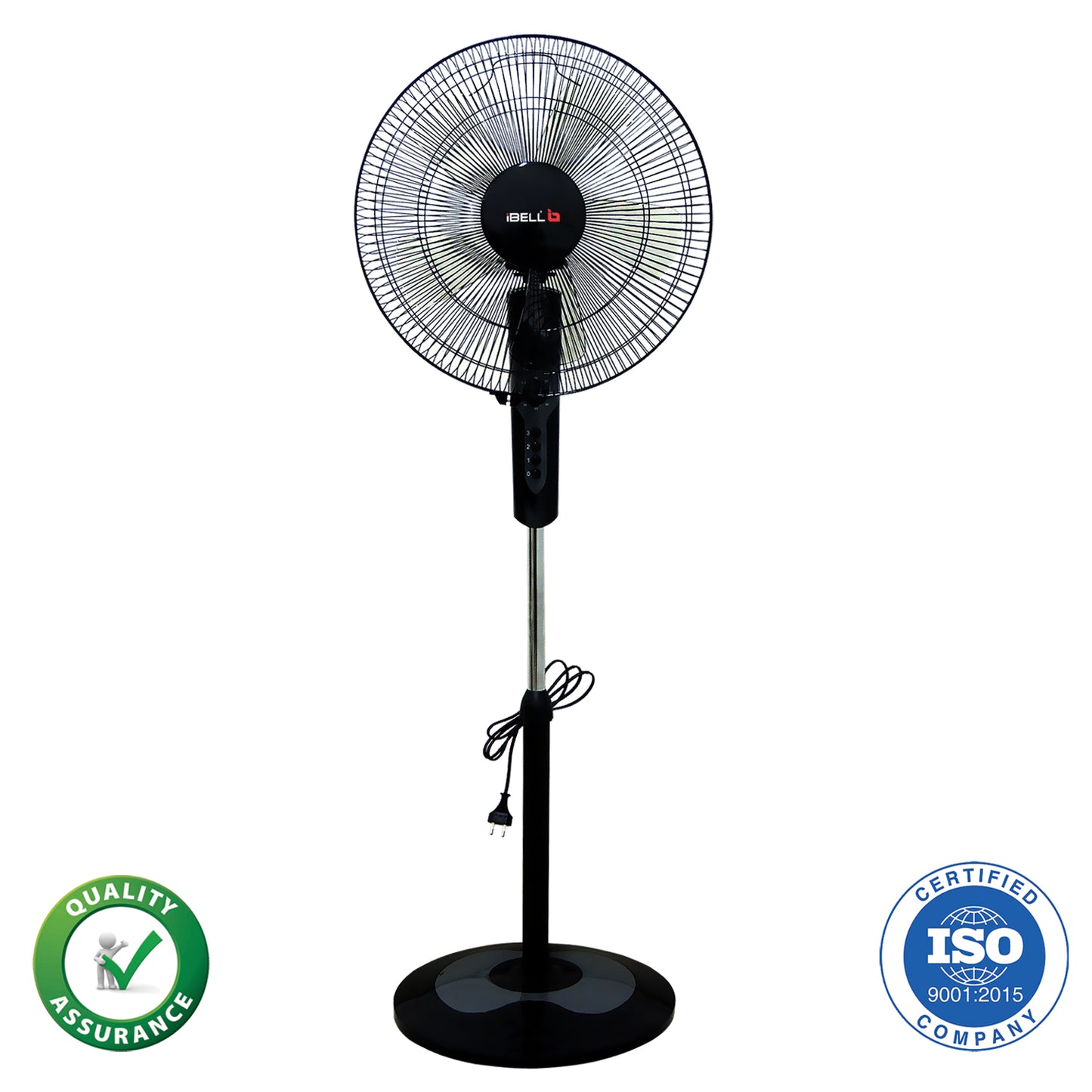 IBELL CHROME10 Pedestal Fan with 2hr Timer, 5 Leaf, High-Speed Motor, Height Adjustable, Portable (Black), 406.4 mm