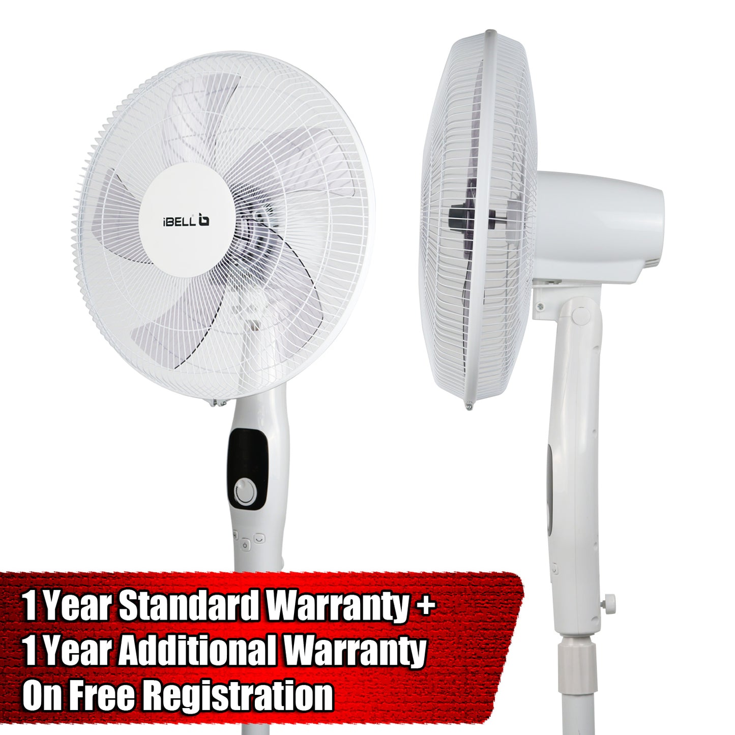IBELL CLASSY P16 SB WHITE Pedestal Fan 5 Leaf with Remote and High Air Flow, 55W, LED Display, High Speed, Copper Motor, 400 millimeters