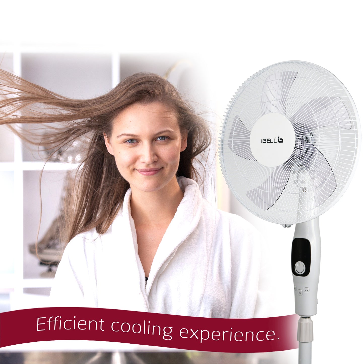 IBELL CLASSYP16SB WHITE Pedestal Fan with Remote, 400mm, 5 Leaf, 55W, LED Display, 100% Copper Motor