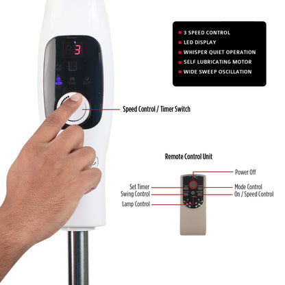 IBELL CLASSY P16 SB WHITE Pedestal Fan 5 Leaf with Remote and High Air Flow, 55W, LED Display, High Speed, Copper Motor, 400 millimeters