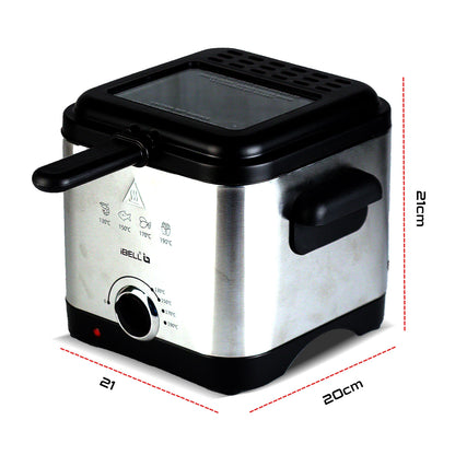 IBELL 1.5L Electric Deep Fryer Machine for Home 1500W, Transparent Lid, low oil consumption, Stainless Steel, Temperature Control (Silver)