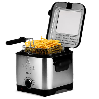 IBELL 1.5L Electric Deep Fryer Machine for Home 1500W, Transparent Lid, low oil consumption, Stainless Steel, Temperature Control (Silver)