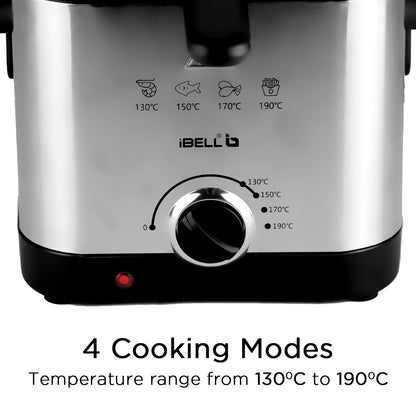 IBELL 1.5L Electric Deep Fryer Machine for Home 1500W, Transparent Lid, low oil consumption, Stainless Steel, Temperature Control (Silver)