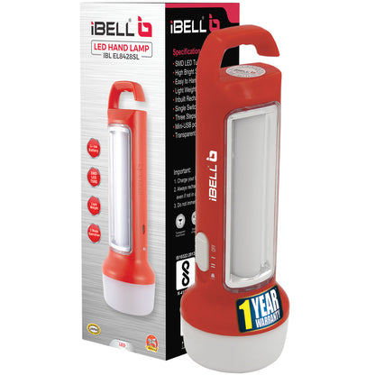 IBELL El8428Sl 2-in-1 Emergency Light, High Lumen Rechargeable with Flashlight/Torch, 15W Led Hand Lamp, 3 Light Modes (Red)