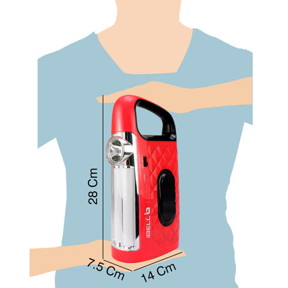 IBELL El8428Sl 2-in-1 Emergency Light, High Lumen Rechargeable with Flashlight/Torch, 15W Led Hand Lamp, 3 Light Modes (Red)