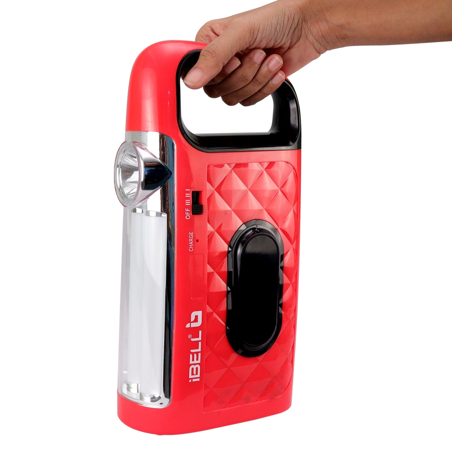 IBELL El8428Sl 2-in-1 Emergency Light, High Lumen Rechargeable with Flashlight/Torch, 15W Led Hand Lamp, 3 Light Modes (Red)