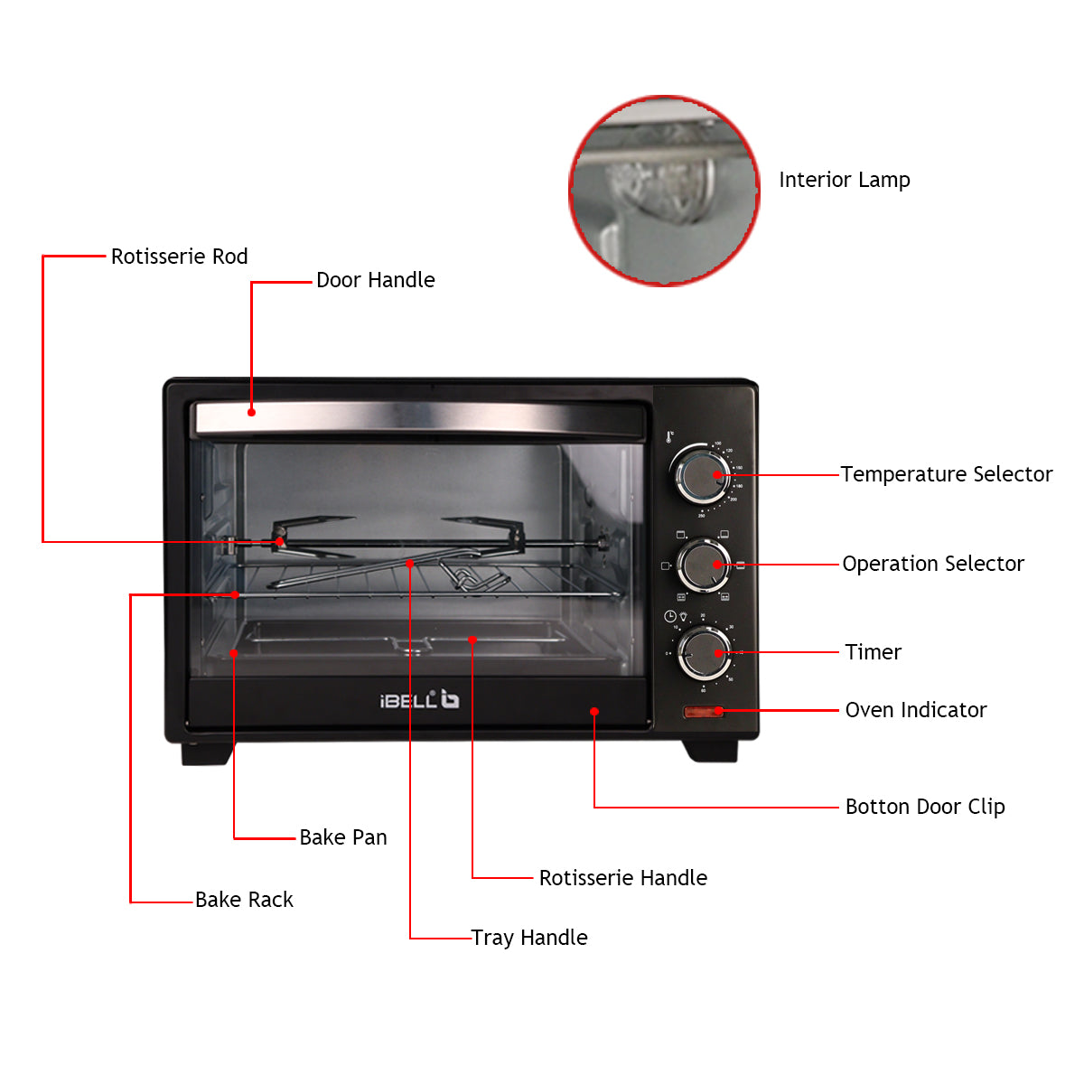 iBELL Ibleo25Lgnew 25 Liters Electric Oven Toaster Grill Otg With Rotisserie, Black, 1600 Watts