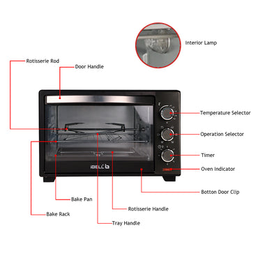 iBELL Ibleo25Lgnew 25 Liters Electric Oven Toaster Grill Otg With Rotisserie, Black, 1600 Watts