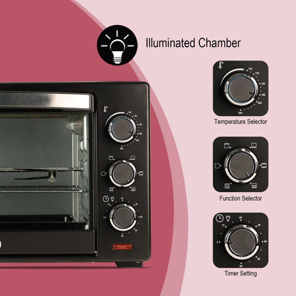 iBELL Ibleo25Lgnew 25 Liters Electric Oven Toaster Grill Otg With Rotisserie, Black, 1600 Watts