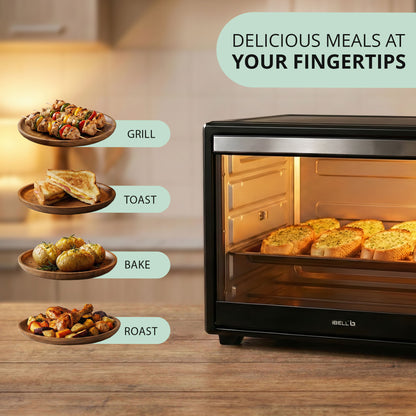 IBELL 60 Litre Electric Oven Toaster Grill OTG with Convection & Rotisserie, 2000 Watt, Multiple Heating Options, Adjustable Temperature, IBLEO60LGDLX (Black)