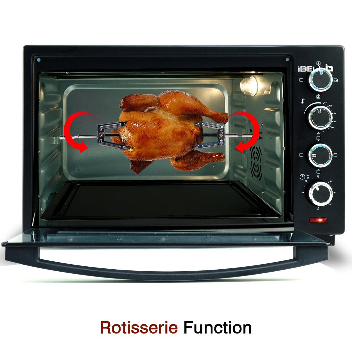 IBELL EO40LGDLX Electric Oven Toaster Grill OTG with Convection & Motorized Rotisserie, 1800 Watt, Multiple heating options, Illuminated Chamber (Black, 40 L)