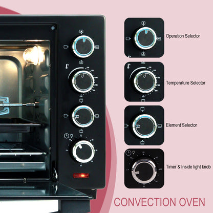 IBELL EO40LGDLX Electric Oven Toaster Grill OTG with Convection & Motorized Rotisserie, 1800 Watt, Multiple heating options, Illuminated Chamber (Black, 40 L)
