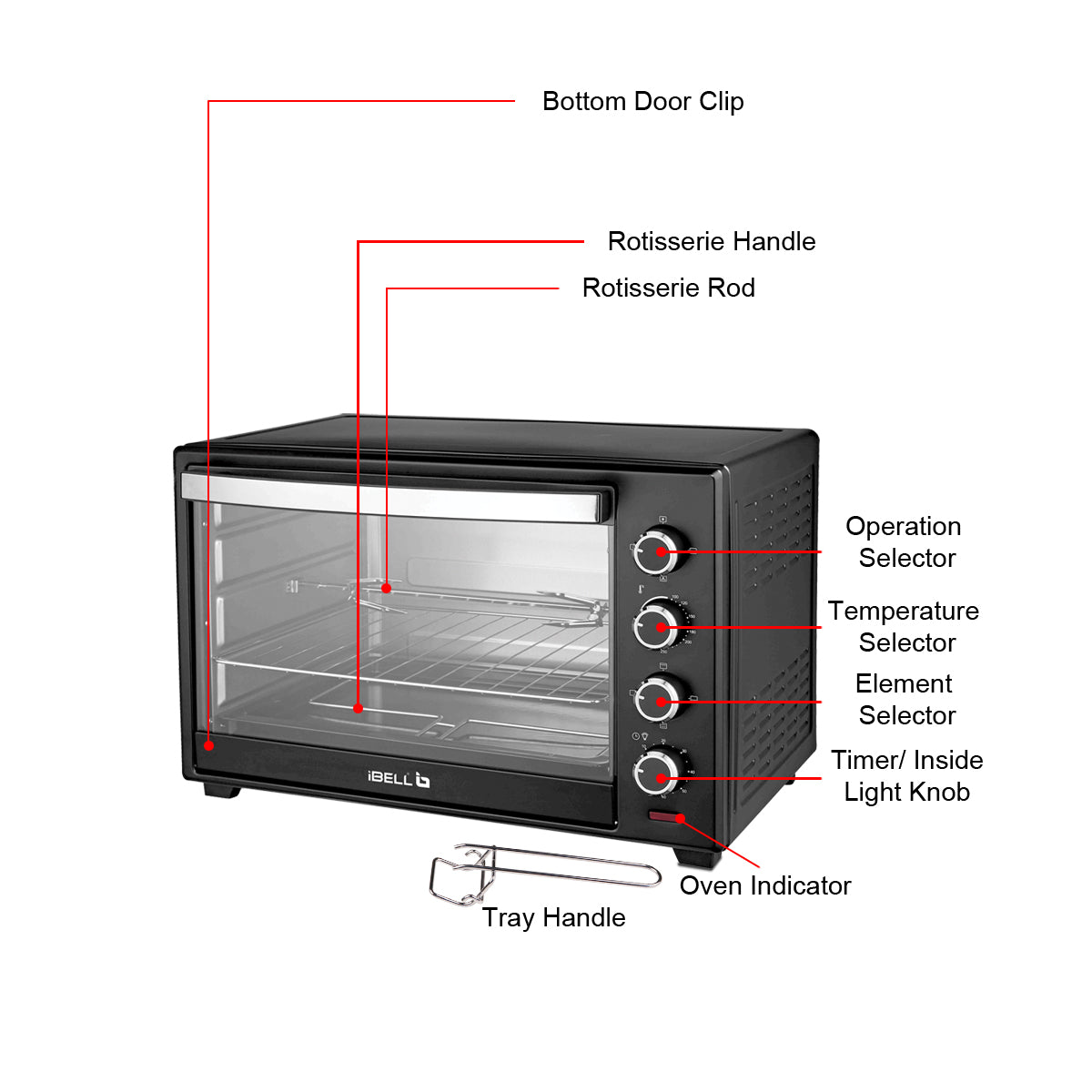 IBELL EO40LGDLX Electric Oven Toaster Grill OTG with Convection & Motorized Rotisserie, 1800 Watt, Multiple heating options, Illuminated Chamber (Black, 40 L)