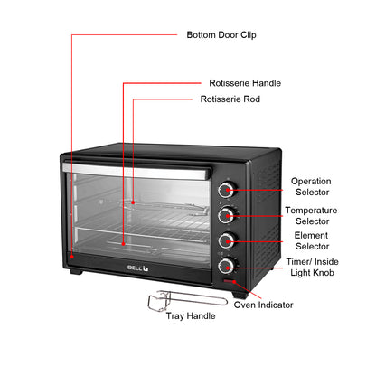 IBELL EO40LGDLX Electric Oven Toaster Grill OTG with Convection & Motorized Rotisserie, 1800 Watt, Multiple heating options, Illuminated Chamber (Black, 40 L)