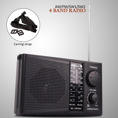 iBELL FM180U Portable FM Radio with USB/SD Slot, MP3 Player, Headphone Jack & Dynamic Speaker 4 Band (Black)