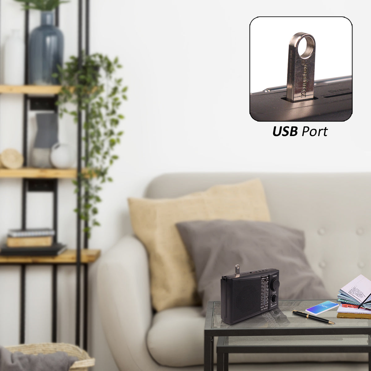 iBELL FM180U Portable FM Radio with USB/SD Slot, MP3 Player, Headphone Jack & Dynamic Speaker 4 Band (Black)