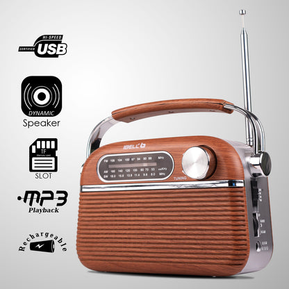 iBELL FM700BT 3-Band Portable FM Radio with Bluetooth, Dynamic Speaker, USB & SD Slot, MP3 Player (Brown)