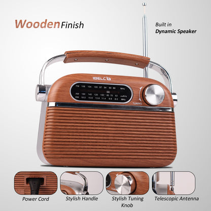 iBELL FM700BT 3-Band Portable FM Radio with Bluetooth, Dynamic Speaker, USB & SD Slot, MP3 Player (Brown)