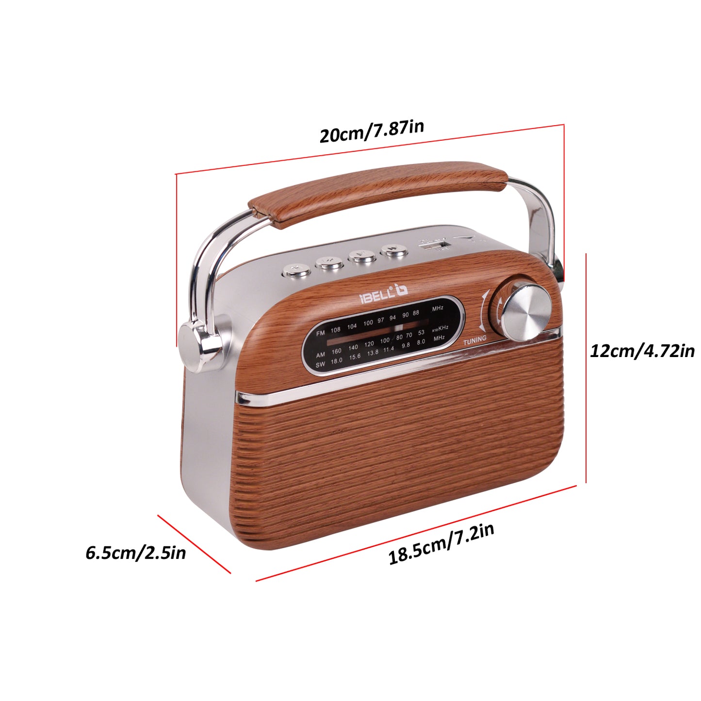 iBELL FM700BT 3-Band Portable FM Radio with Bluetooth, Dynamic Speaker, USB & SD Slot, MP3 Player (Brown)