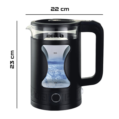 iBELL Gekb17M Black Glass Electric Kettle, Glass Kettle, 1500 Watts, 1.7 Litres, With Led Light, Tempered Glass, Auto Cut Off Function, 360 Degree Rotating Base, Black