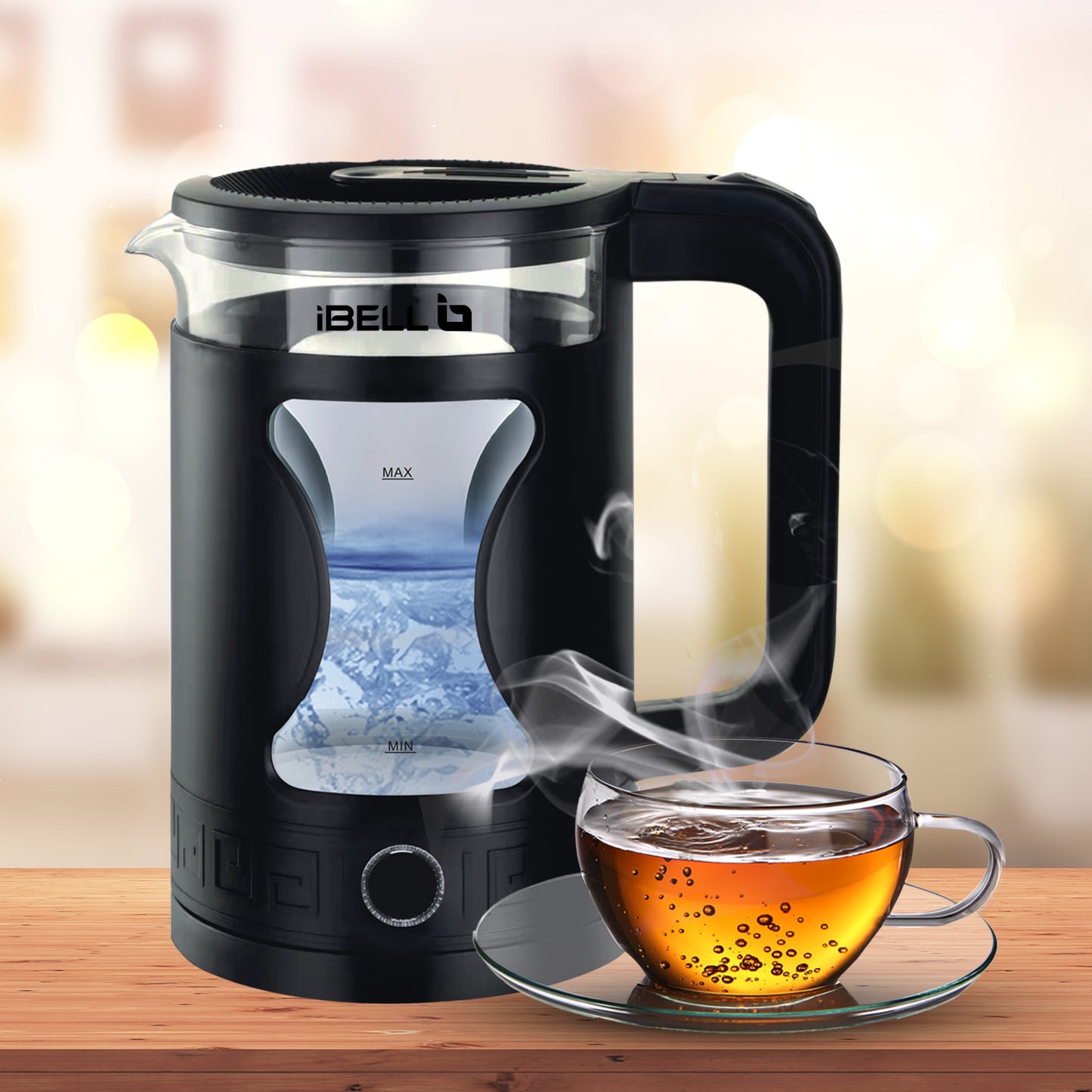 iBELL Gekb17M Black Glass Electric Kettle, Glass Kettle, 1500 Watts, 1.7 Litres, With Led Light, Tempered Glass, Auto Cut Off Function, 360 Degree Rotating Base, Black